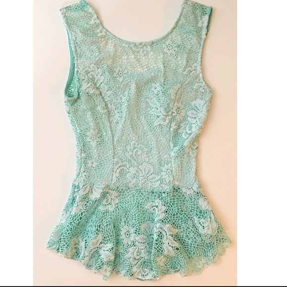 Alt. b Turquoise Lace Fit & Flare low back Blouse size Small - Picture 3 of 5